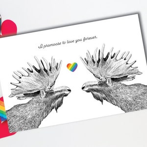 Carte LGBTQ, carte de Saint-Valentin orignal, Saint-Valentin, amour, mignon, même sexe, carte pour lui, téléchargement numérique, carte papier, jolie carte, orignal du Canada