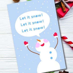 Qu'il neige, carte de voeux, téléchargement numérique, carte en papier, jolie carte, carte drôle, carte de Noël, bonhomme de neige drôle