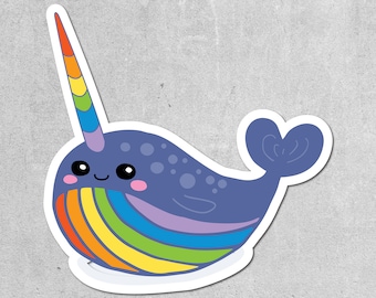 Die Cut Stickers, Die Cuts, Laptop Sticker, Decal, Sticker, Sticker Cute, Bumper Sticker, Water Proof,  Pride, Gay, Rainbow, Narwhal