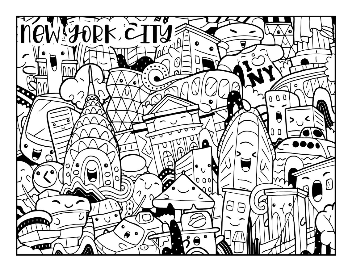 Big City Coloring Page Landmark Printable Coloring Pages | Etsy