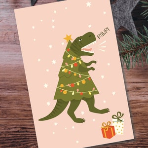 Rawr, carte de Noël Dino, carte de vœux Dino, Noël Trex, carte de Noël tendance, téléchargement numérique, carte papier