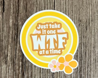 WTF Sticker, What the Fuck Sticker, Retro Sticker, One Day at a Time, Laptop Sticker, Funny Sticker, Water Proof, Mental Health