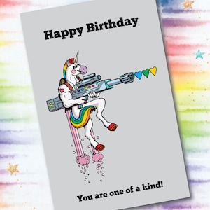 Carte d’anniversaire de fierté, carte de vœux, téléchargement numérique, carte papier, carte LGBTQ, soutien LGBTQ, carte gay, soutien gay, au Canada, carte Licorne