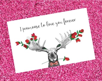 Moose Card, Canada Moose, Funny Valentine Card, Valentine's Day, Love, Card For Her, Card For Him, Digital Download, Paper Card, Cute Card