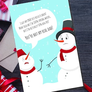 Test ADN, carte de voeux, téléchargement numérique, carte en papier, jolie carte, carte drôle, carte de Noël, carte de vœux, carte de bonhomme de neige, bonhomme de neige