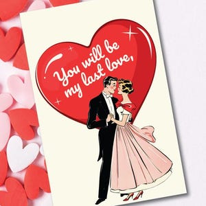 Carte vintage, carte Saint-Valentin drôle, carte premier amour, carte de couple, Saint-Valentin, carte pour elle, carte pour lui, téléchargement numérique, carte papier