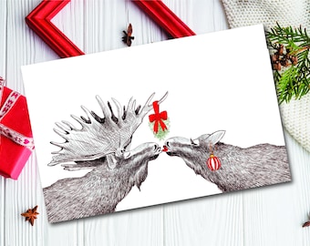 Moose Card, Canada Moose, Greeting Card, Digital Download, Paper Card, Cute Card, Funny Card, Christmas Card, Holiday Card, Moose Nose