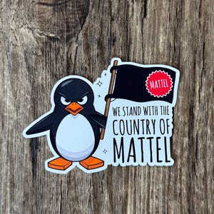 Sticker pingouin, Sticker Pays de Mattel, Sticker fabriqué au Canada, Sticker Canada, Sticker Palmes vers le haut, Coudes levés, Sticker politique américain