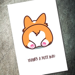 Cartes de remerciement, carte de voeux, téléchargement numérique, carte papier, jolie carte, carte drôle, carte Corgi, cartes de remerciement, cartes de remerciement, Corgi Butt