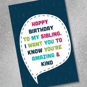 Carte d'anniversaire pour frères et sœurs, carte neutre entre les sexes, carte drôle, carte en papier, téléchargement numérique, carte drôle, carte pour frère et sœur, carte drôle pour frères et sœurs