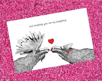 Moose Card, Canada Moose, Funny Valentine Card, Valentine's Day, Love, Card For Her, Card For Him, Digital Download, Paper Card, Cute Card