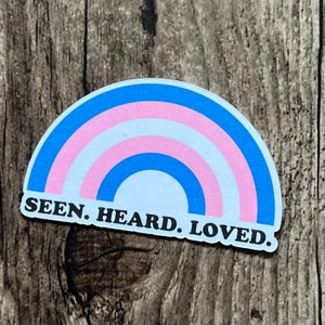 Sticker arc-en-ciel transgenre, Droits des trans, Vu, entendu, aimé, Sticker découpé, Sticker transgenre, Sticker LGBTQ, Sticker pour ordinateur portable