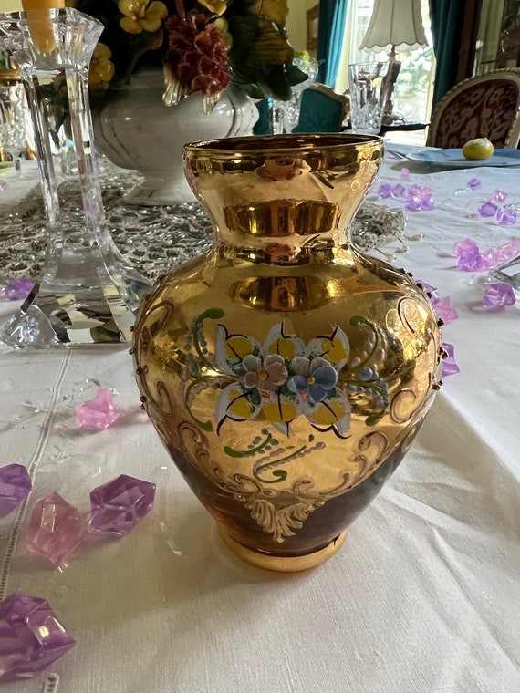Amber Hand Painted Glass Vase