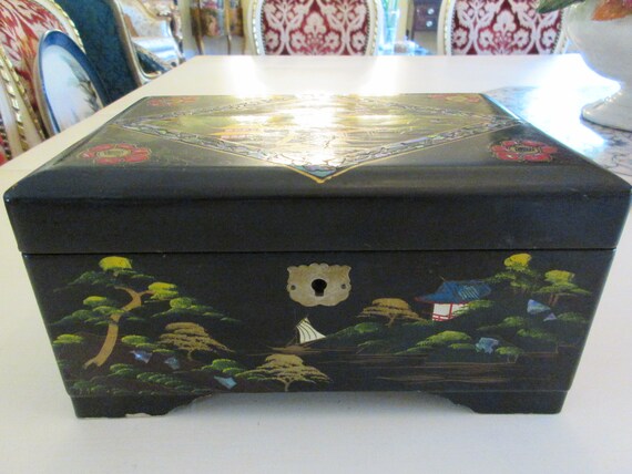 1950s Mid Century Shabby Girl Walking Dog Jewelry Box Childs Musical Jewelry Box Vintage Collectible Music Box Made in Japan Jewelry Box