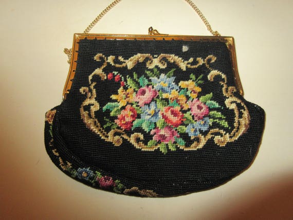 VINTAGE BLACK NEEDLEPOINT Purse
