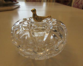CRYSTAL TRINKET BOX with Gold Bird