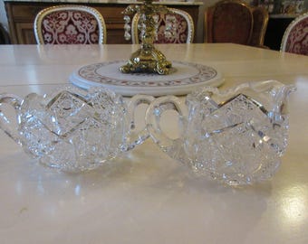 CUT GLASS CREAM and Sugar Bowl Set