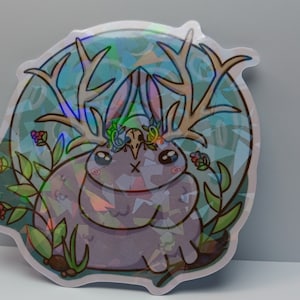 Magical Chubby Jackalope Sticker - Moonlit Bunny Creature Art