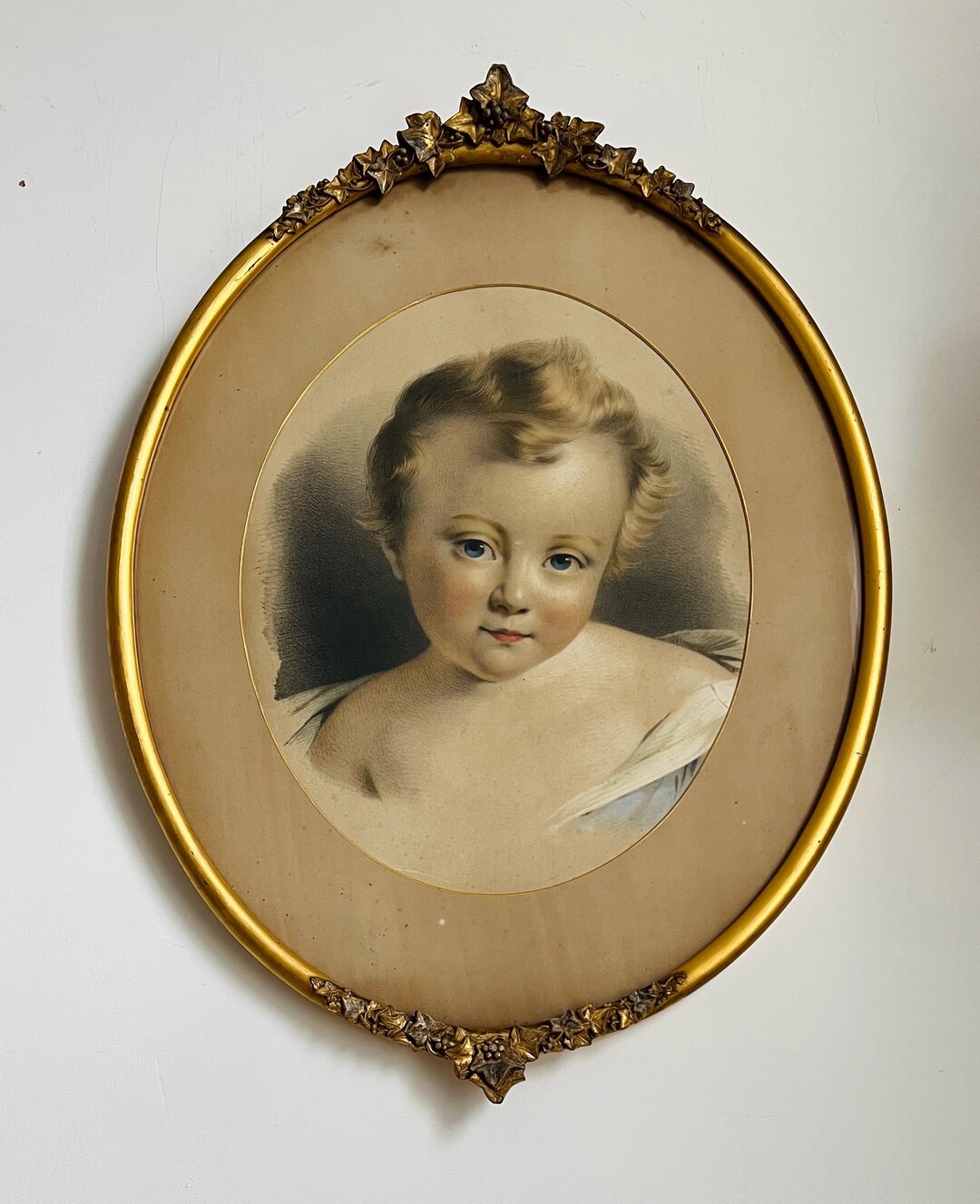 Victorian Child Portrait Lithograph | Antique Gilt Frame, 19th Century ...