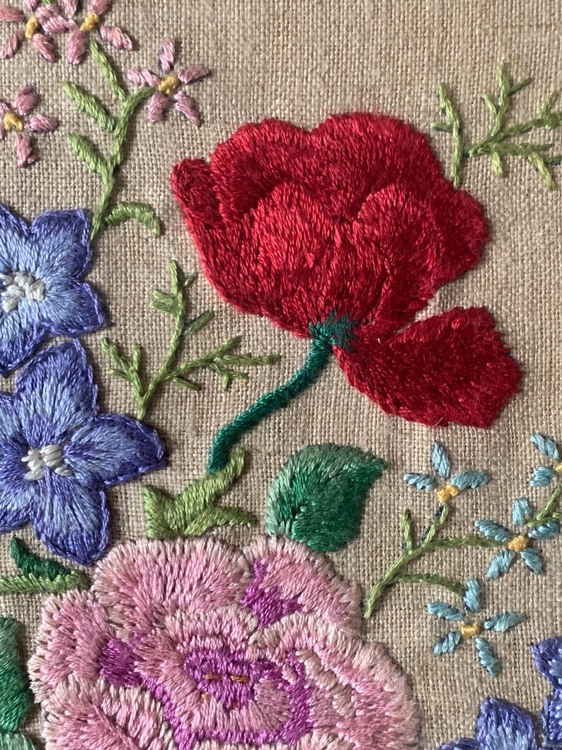 Beautiful Original Vintage Silk Embroidery on Linen Flowers Etsy UK