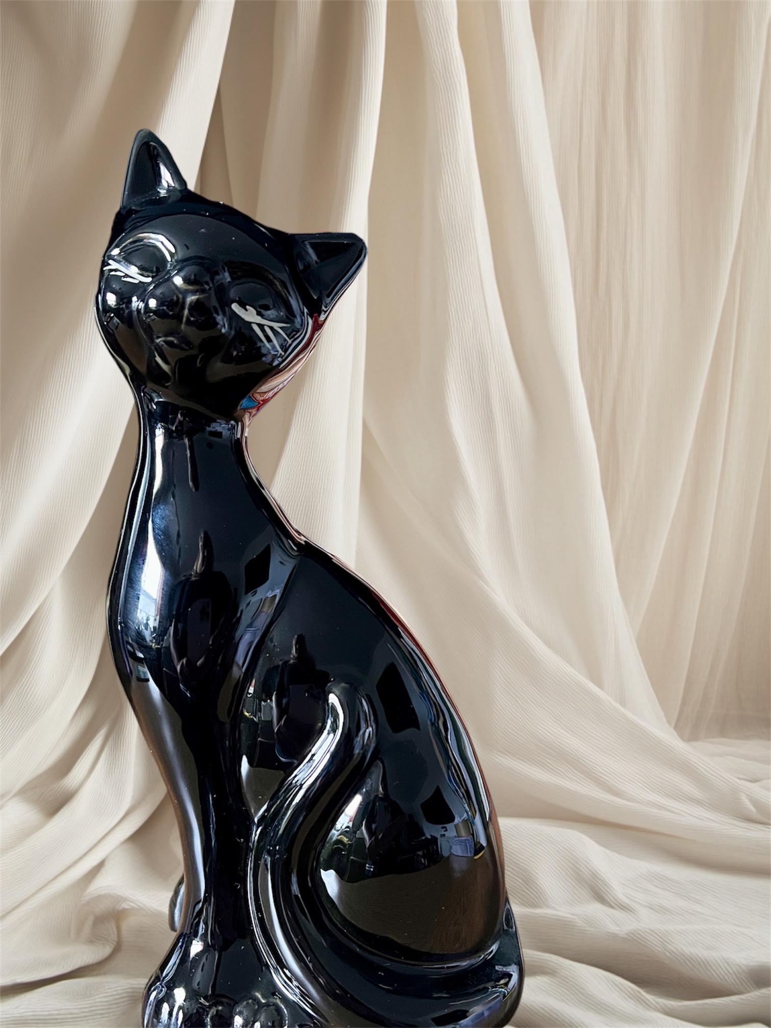 チーター？Deco Figurine Black Cat 90 Retro Kitsch Black Kitty Cat Ceramic Figurine Ornament - Etsy