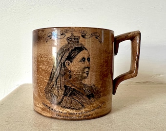 Rara taza antigua victoriana conmemorativa del Jubileo de la Reina Victoria de 1887