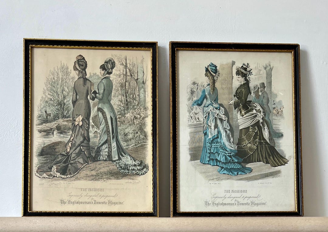 ヴィクトリア朝時代のファッション版画 – 1870年代のアンティーク額装