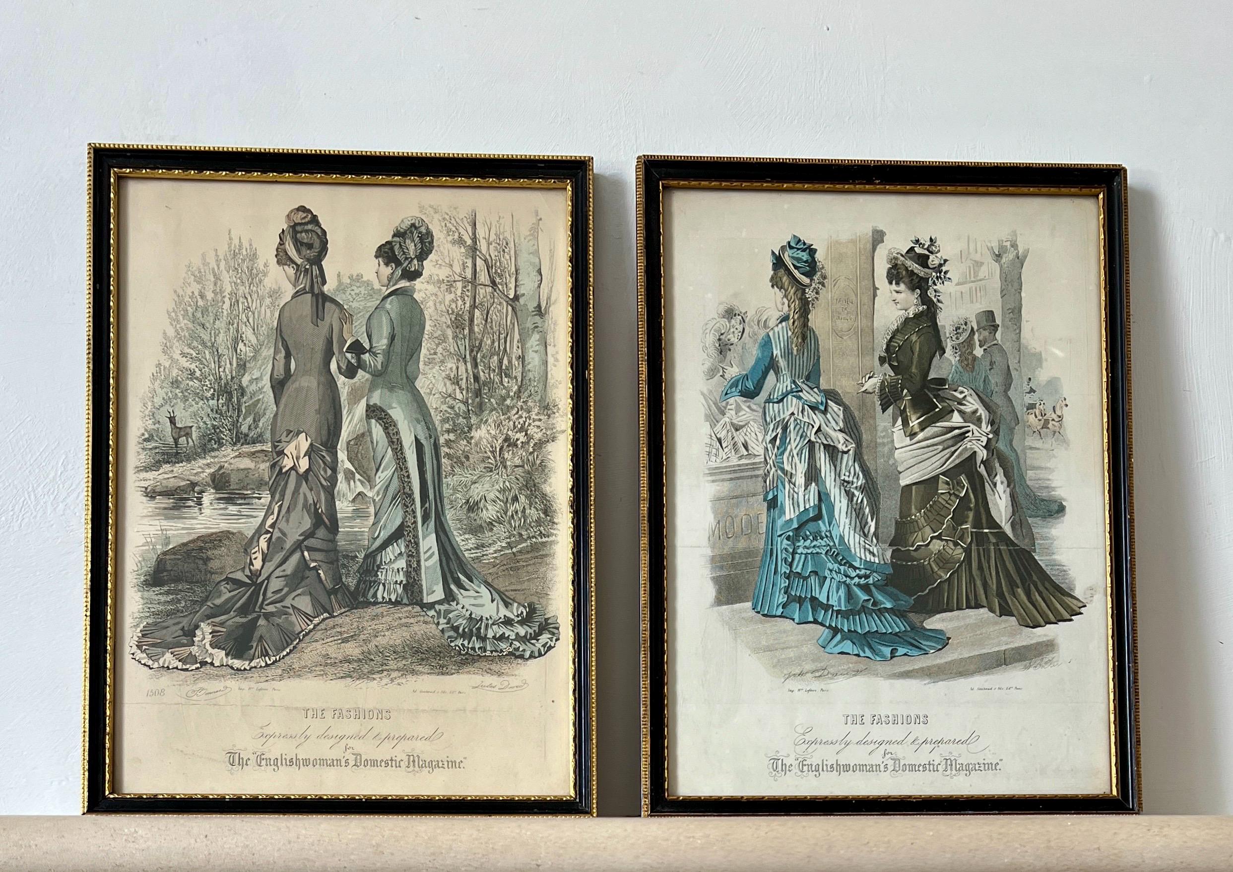 【アンティーク】額装品ヴィクトリア朝モード画 ヴィクトリア朝時代のファッション版画 – 1870年代のアンティーク額装