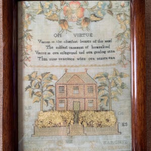 Original Wall Art - Georgian Embroidery Sampler Reproduction Print In Mahogany Frame - Lovely Gift/ Home Decor/ Country House/ Cottagecore