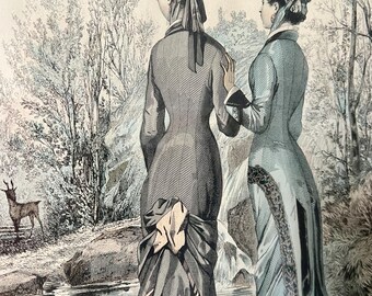ヴィクトリア朝時代のファッション版画 – 1870年代のアンティーク額装