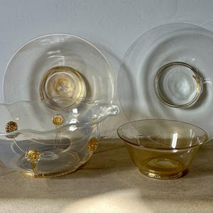 Venetian Art Glass Hand Blown Dish & Bowl Gold Leaf Four Piece Set/ Lovely Gift/ Collector&#39;s Item/ Home Decor