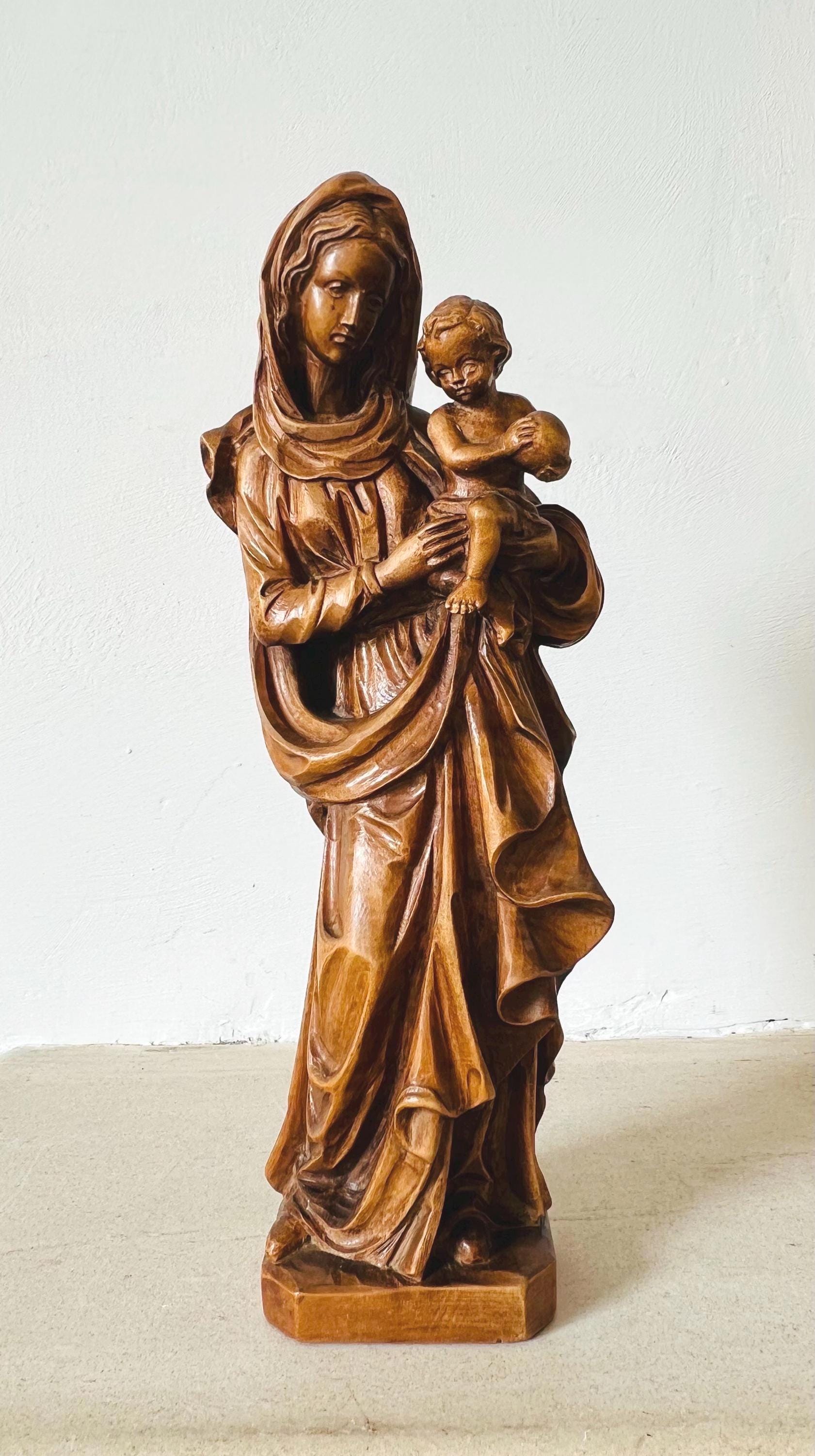 Antique wood carved virgin mary statue - Etsy 日本