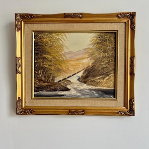 Original Wall Art Vintage Landscape Original Oil Painting River Scene in Gilt Frame - Lovely Gift/ Wall Art/ Country Decor/ Cottagecore