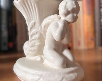 Jarrón SylvaC vintage con querubín, maceta con forma de cornucopia, decoración clásica de los años 50.