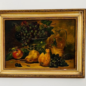 Antique Original Wall Art Edwardian Original Oil Painting Fruits in Gilt Frame - Vintage Wall Art/ Country House Decor