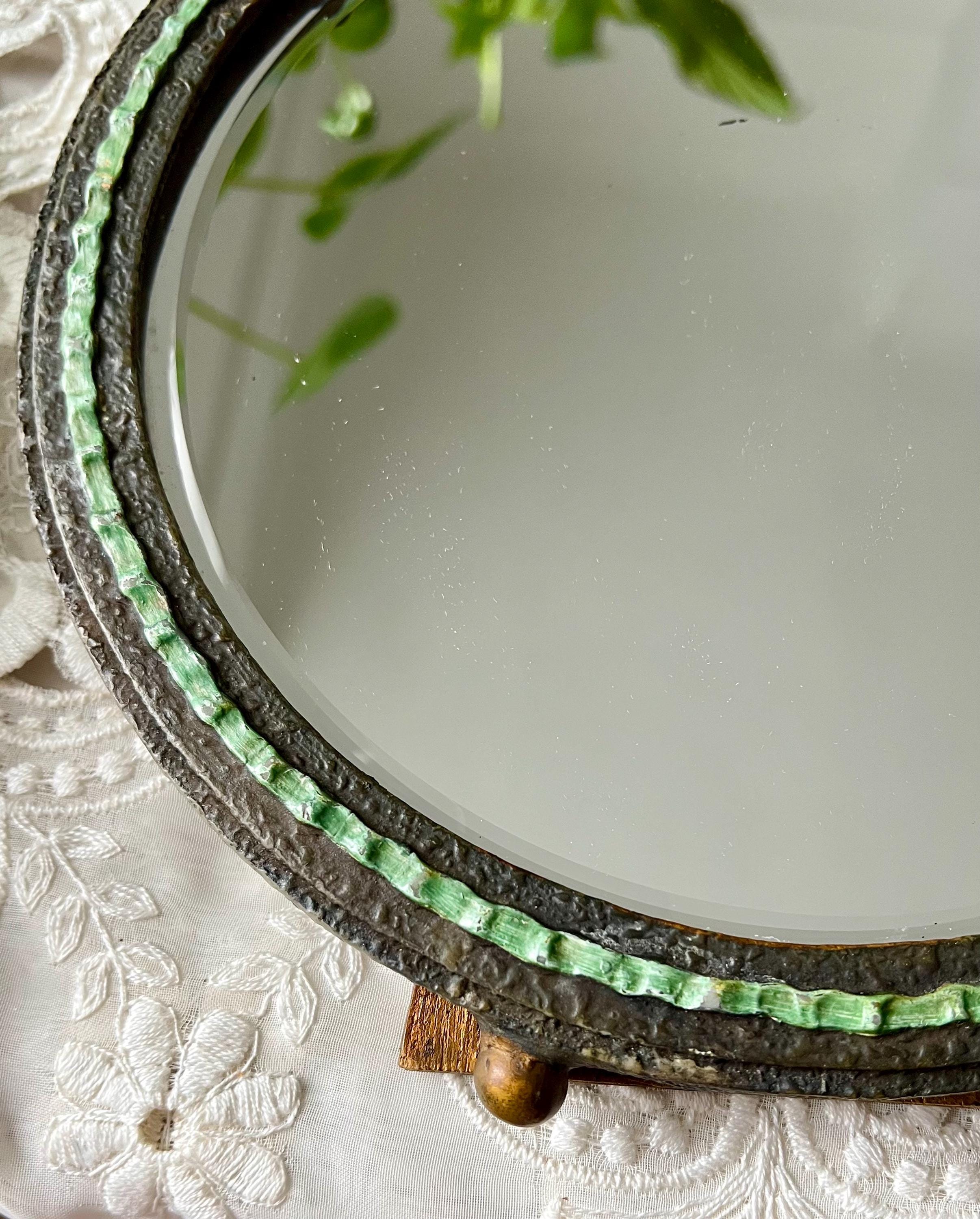 アンティーク　バーボラーミラー　1930年頃 Vintage 1930's Barbola Mirror With Hand Painted Flowers Bevelled
