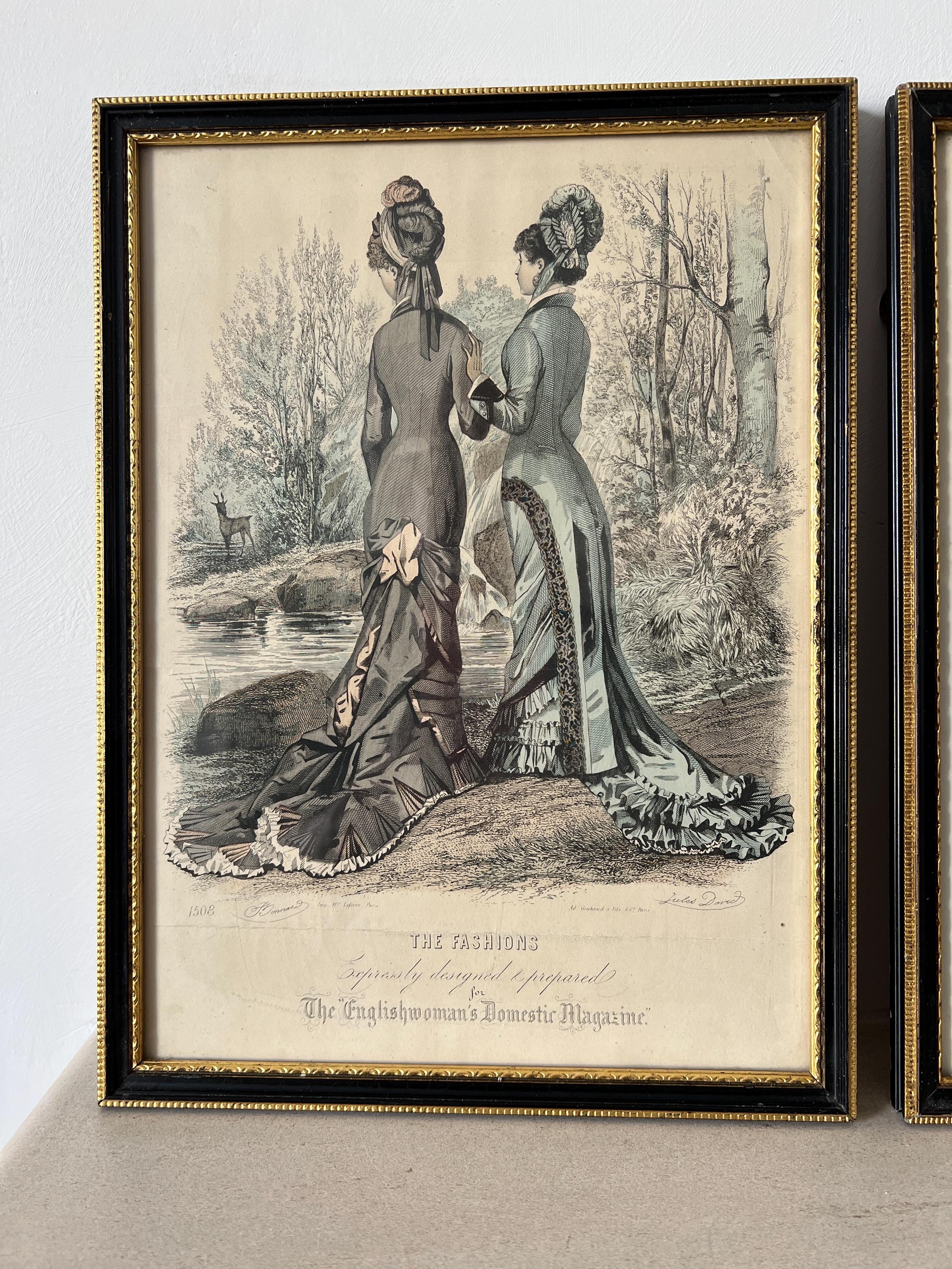 【アンティーク】額装品ヴィクトリア朝モード画 ヴィクトリア朝時代のファッション版画 – 1870年代のアンティーク額装