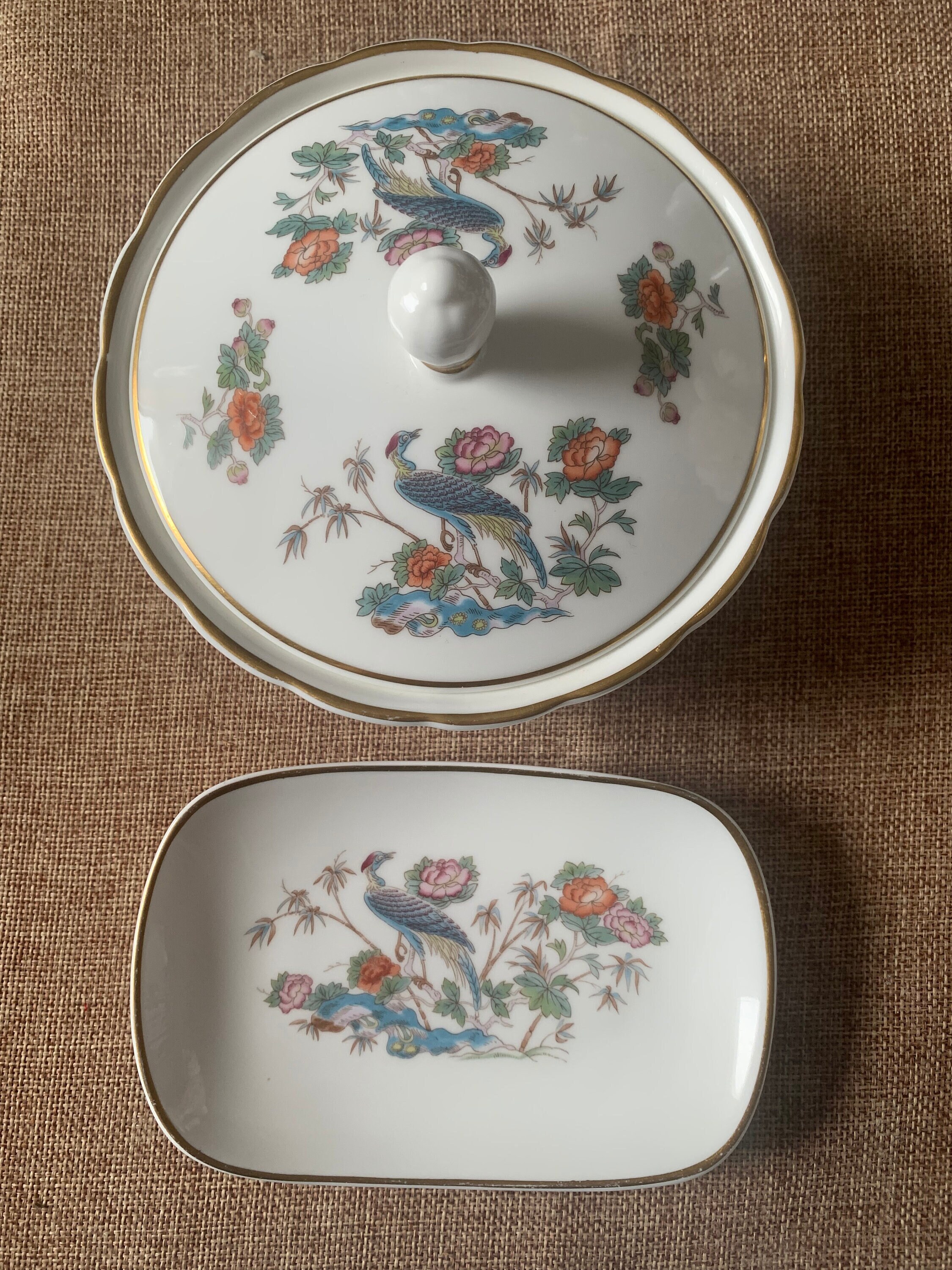 Wedgwood Kutani Crane Bowl & Trinket Dish Set – English Bone China
