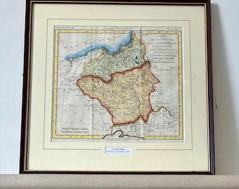 Antique Hand-Colored Map Engraving – 1787 Nicolas Bellin, Framed