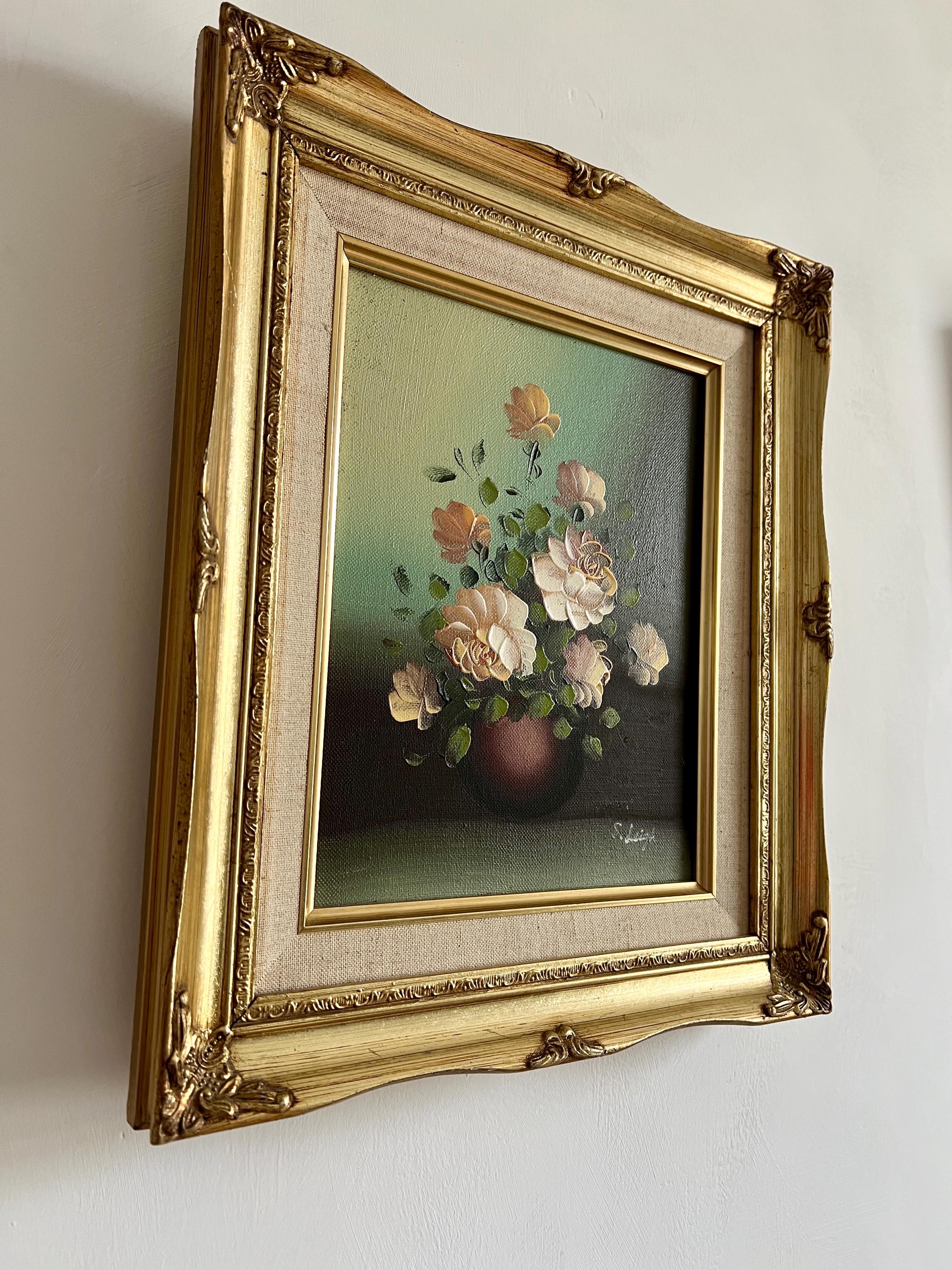 Vintage Peach Rose Oil Painting - Floral Still Life in Gilt Frame - Etsy