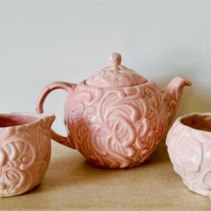 Vintage Tea Set - Teapot, Sugar Bowl & Milk Bowl Blush Pink - Made in England - Tea Lovers/Tea Parties/ Afternoon Tea/ Cottagecore