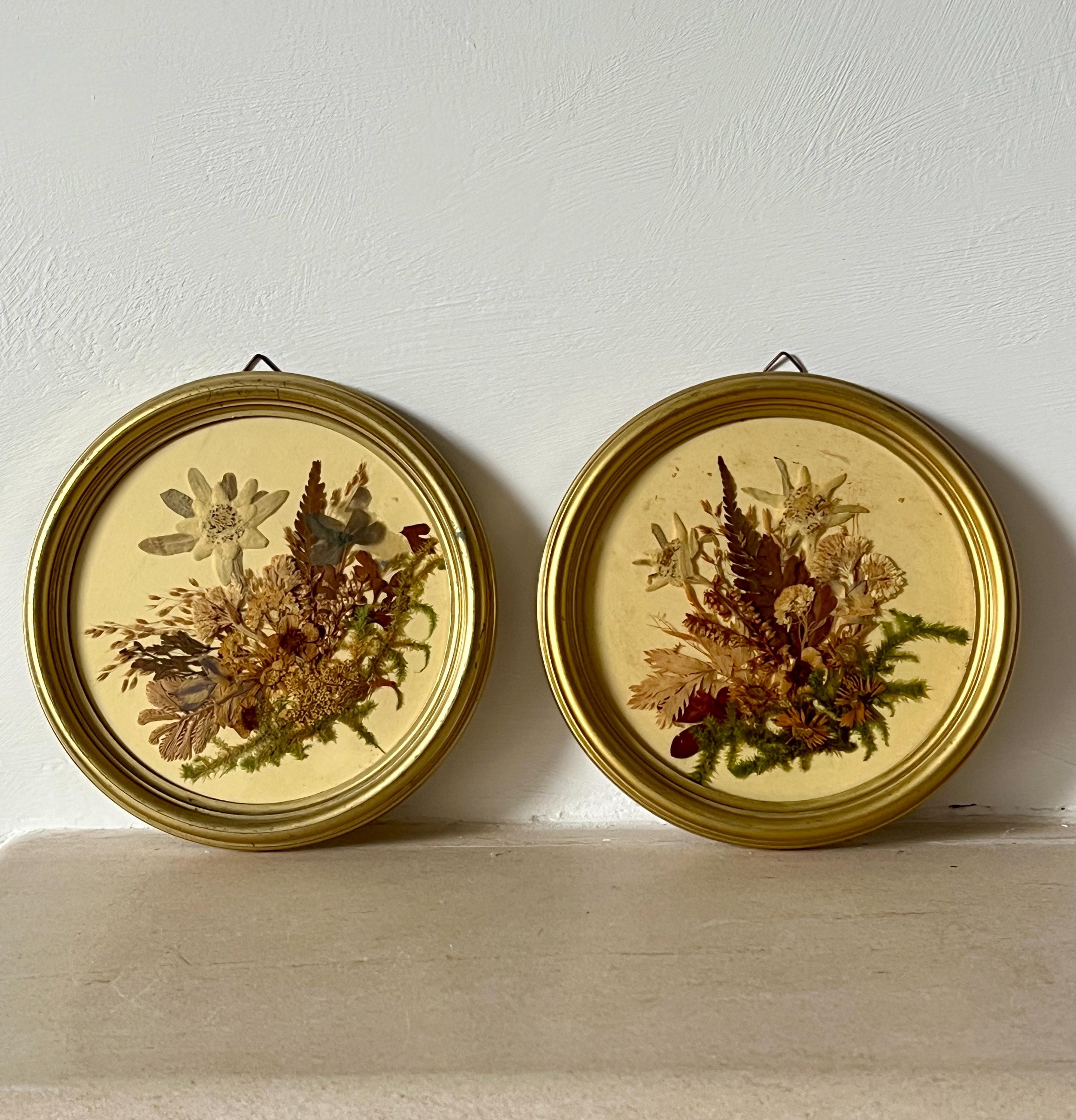 Vintage Pressed Flower Art – Framed Passionflower, Fern & Daisy Bouquet ...