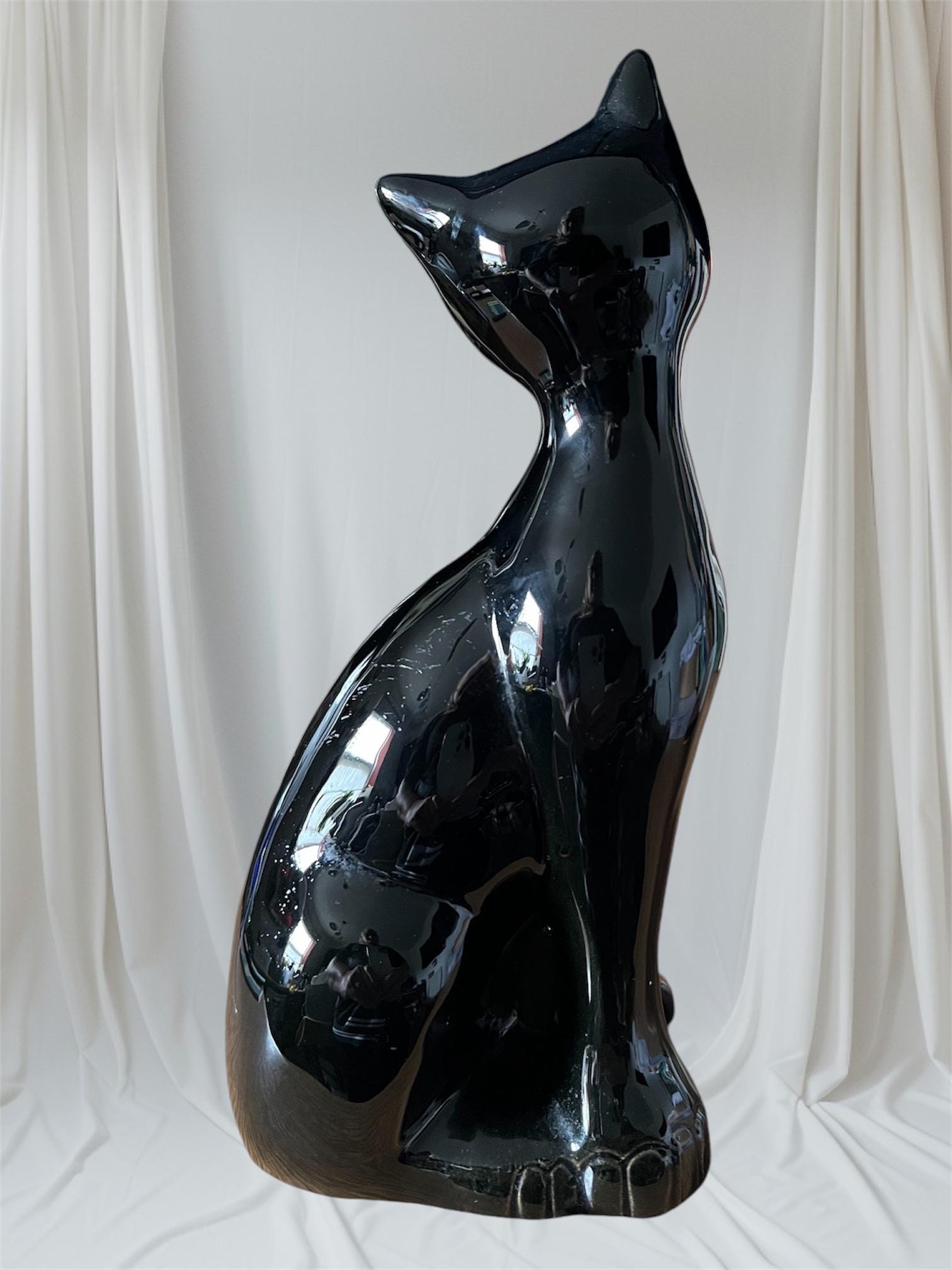 Retro Kitsch Black Kitty Cat Ceramic Figurine Ornament - Etsy