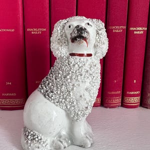 Antique 19th Century Victorian English Staffordshire Pottery Porcelain Glazed Sieved Clay &#39;Confetti&#39;  Spaniel Dog Figurine