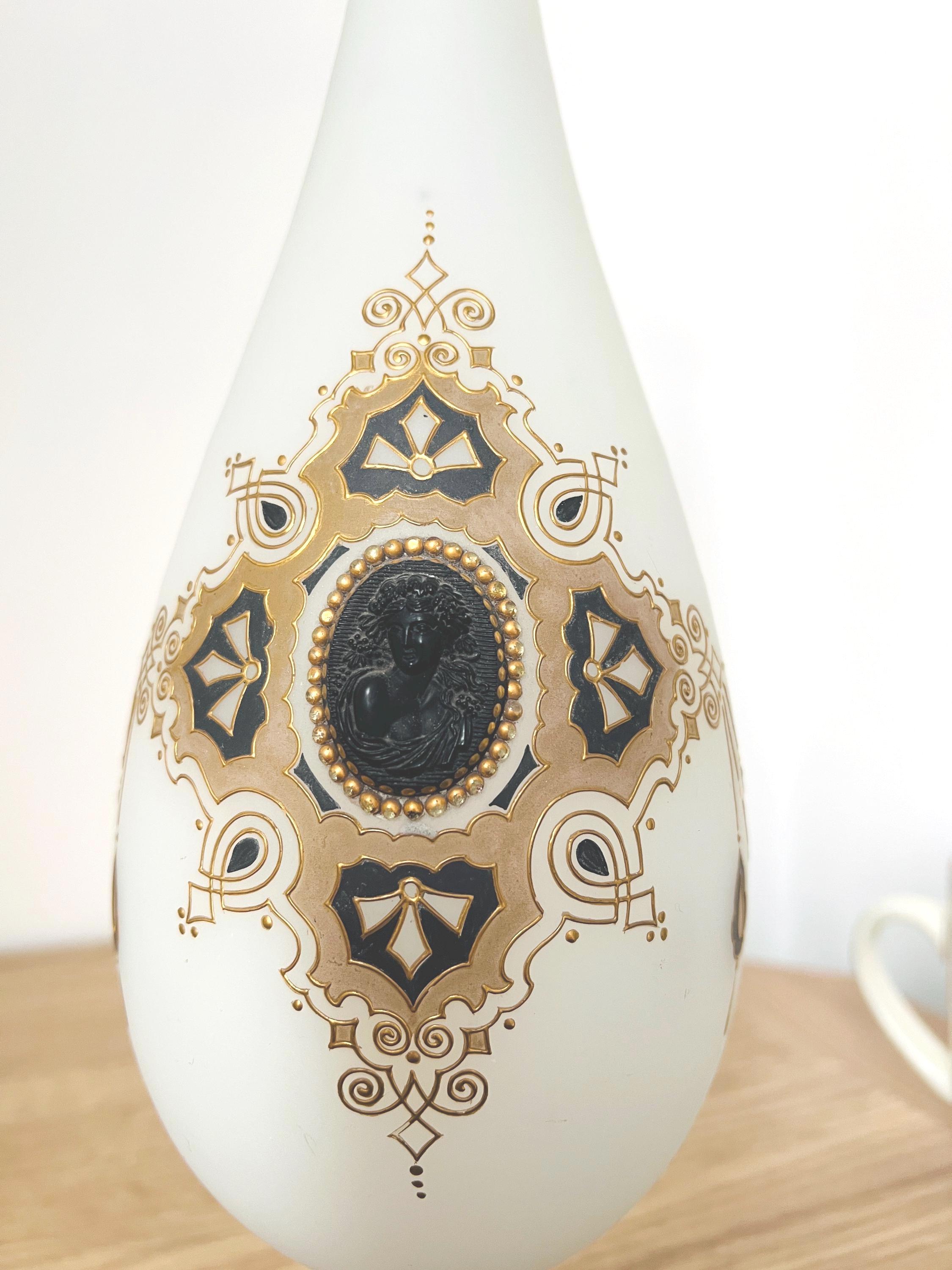 Antique French Opaline Glass Vase – Napoleon III Cameo, Gold