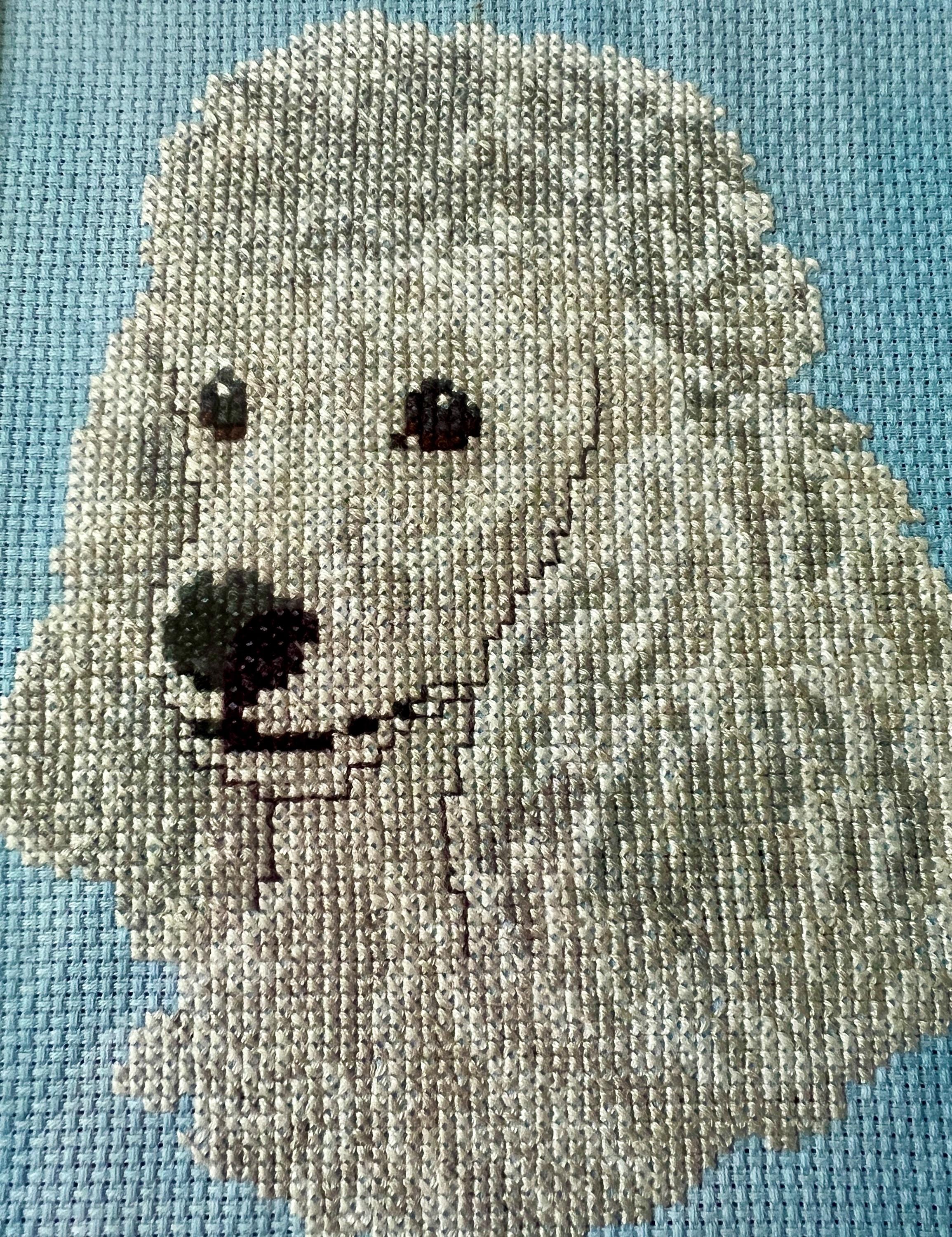 ヴィンテージ プードル クロスステッチ刺繍 – 額装済み犬の肖像画 