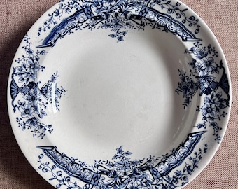 Antiker blau-weißer Transferware-Teller von Staffordshire, 19