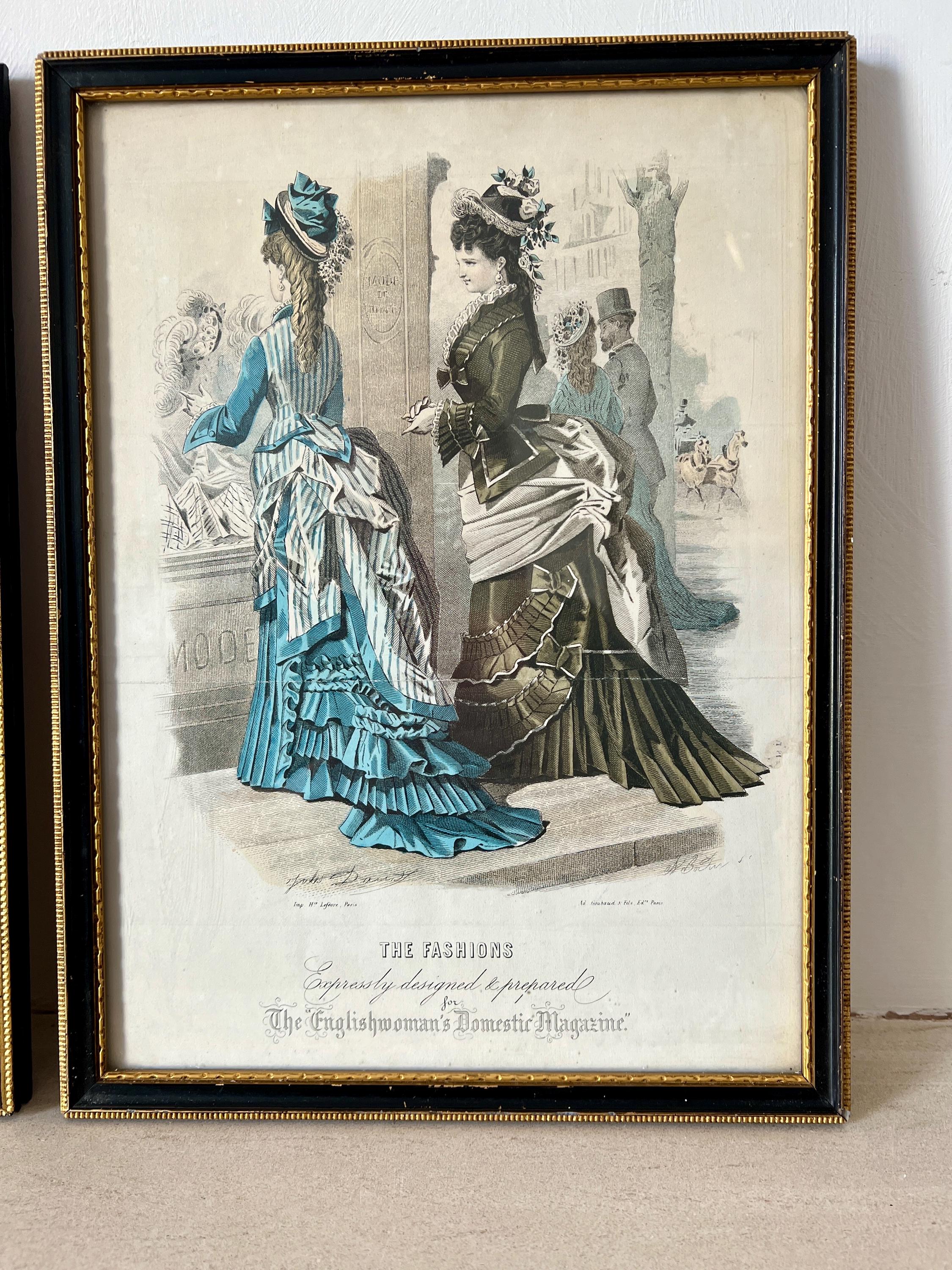 【アンティーク】額装品ヴィクトリア朝モード画 ヴィクトリア朝時代のファッション版画 – 1870年代のアンティーク額装