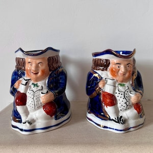 Antique Allertons Made in England Toby Jugs Pair - Gaudy Welsh Style - Lovely Gift/ Collector&#39;s Item/ Original Home Decor