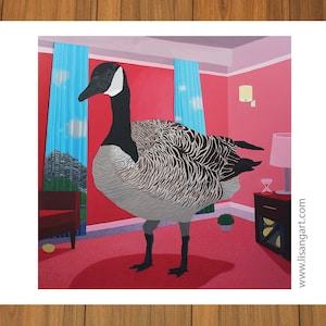 Cartão postal The Big Goose, estacionário, surrealismo, impressão surrealista, belas artes, ideias para presentes de aniversário, arte animal, pintura de pássaros, arte de pássaros, legal